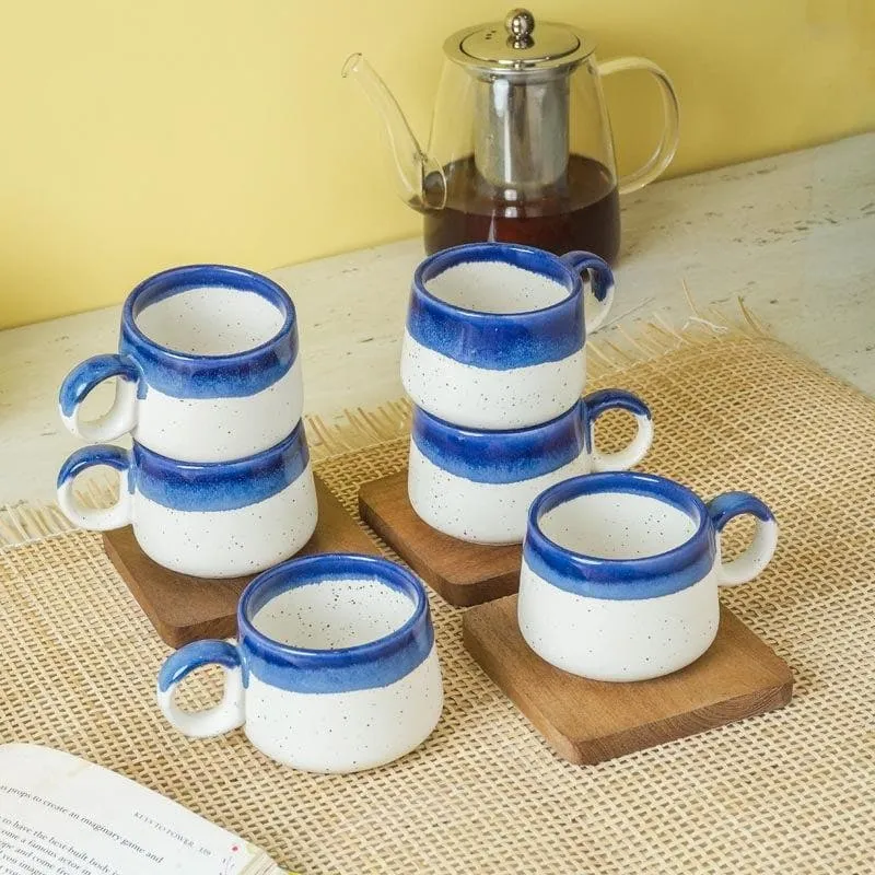 Nouvelle Ceramic Tea Cup (150 mL Each) /Blue)- Set of Six media 1