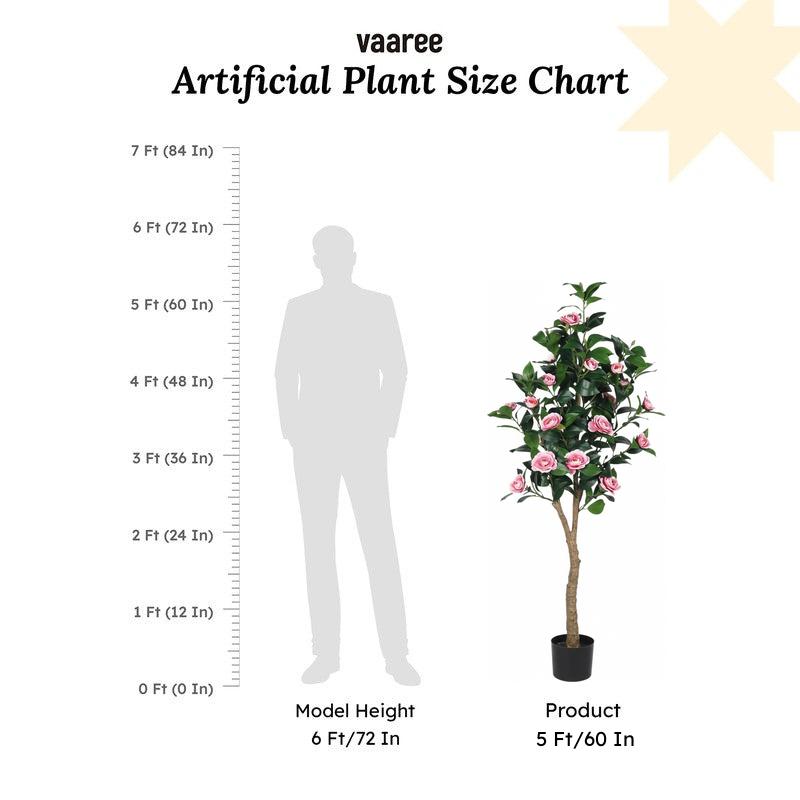 Faux Lush Mini Camellia Plant With Black Plastic Pot -  Pink  - 5 Feet media 6