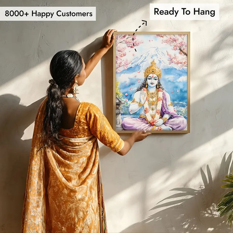 Vaikunthanatha Spiritual Archival Paper Wall Painting - Natural Brown Frame media 7