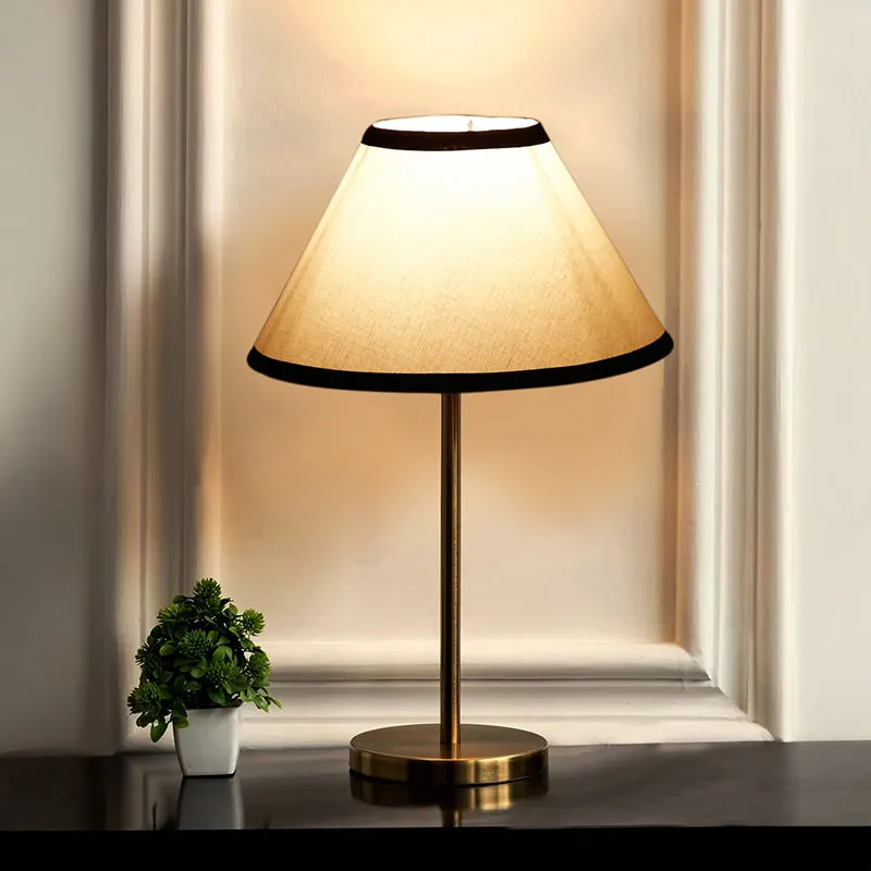 Monochrome Edge Cotton & Metal Table Lamp - White,Gold media 1