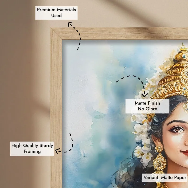 Veena Of Knowledge Spiritual Archival Paper Wall Painting - Natural Brown Frame media 6