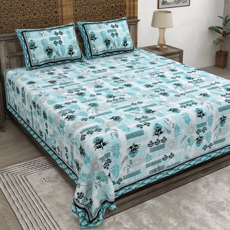 Formy Cotton Bedsheet (Blue,White) - 240 TC media 1