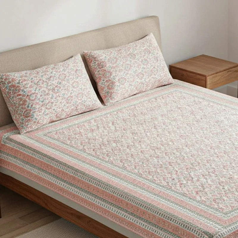Rowan Ethnic Cotton Bedsheet (Peach) - 180 TC media 3