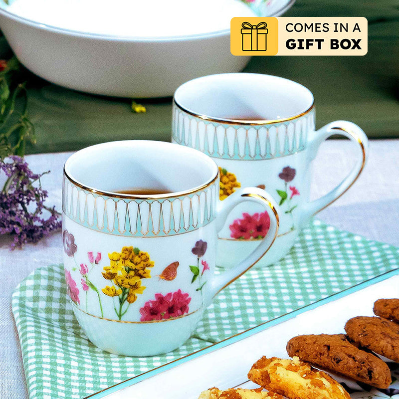 Basant Coupe 24k Gold Brushed Porcelain Coffee Mug (280 mL Each) - Set of Six - 280 ML