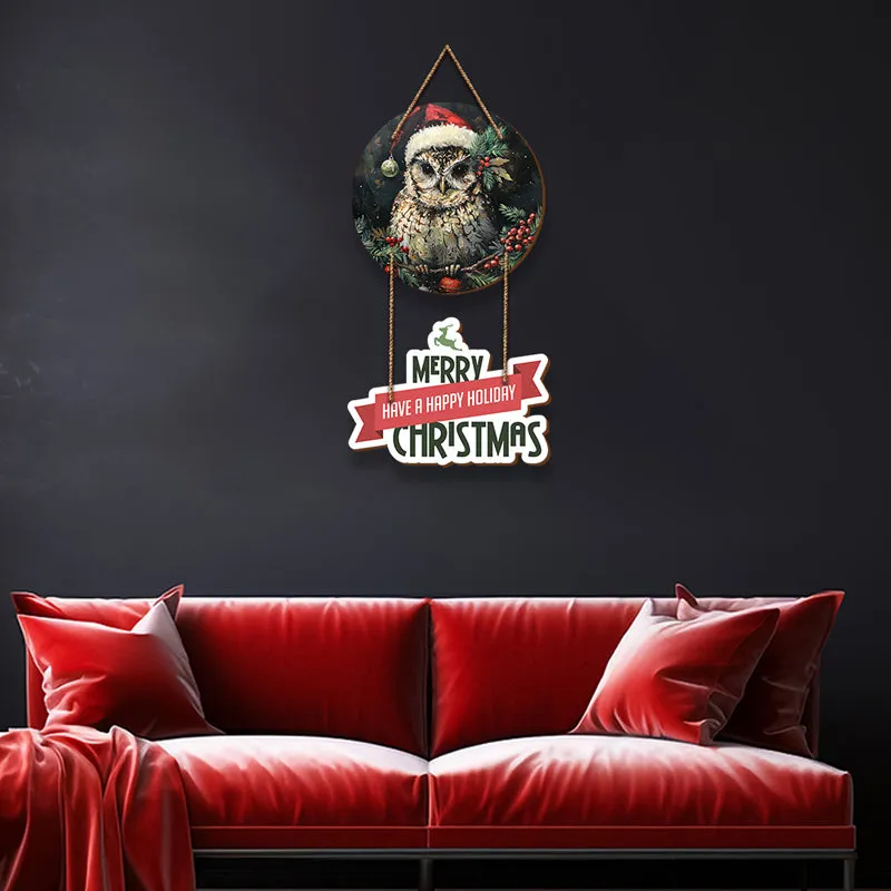 Merry Hoot & Holly Christmas Wood MDF Wall Hanging media 1