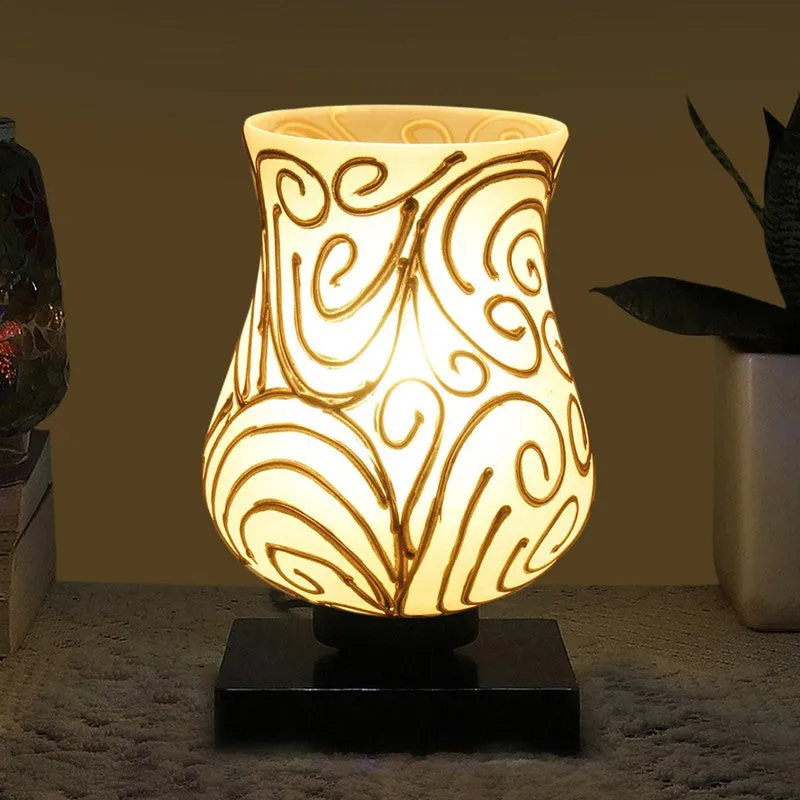 Orelis Mosaic Glass Table Lamp - White & Gold media 1