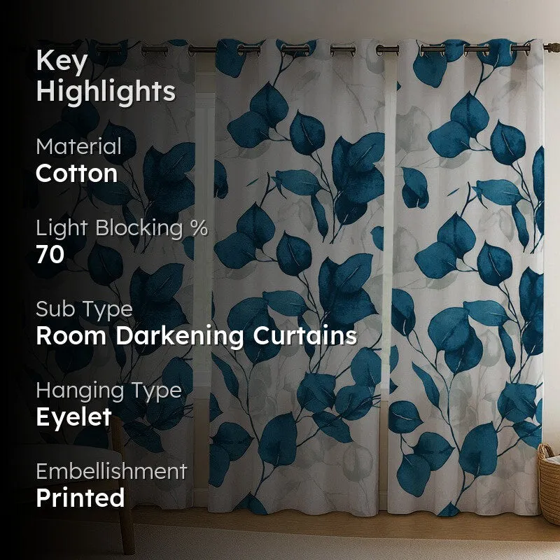Garden Glow Cotton Curtains (blue,white) - Set Of Three media 2