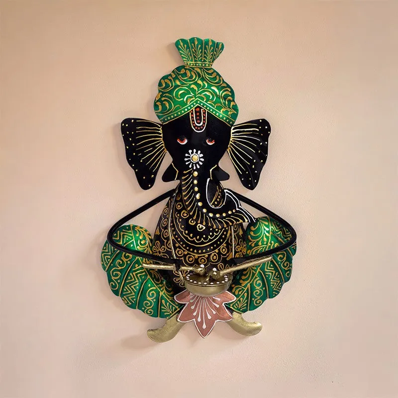 Ganesh Handcrafted Iron Wall Accent - Green media 5