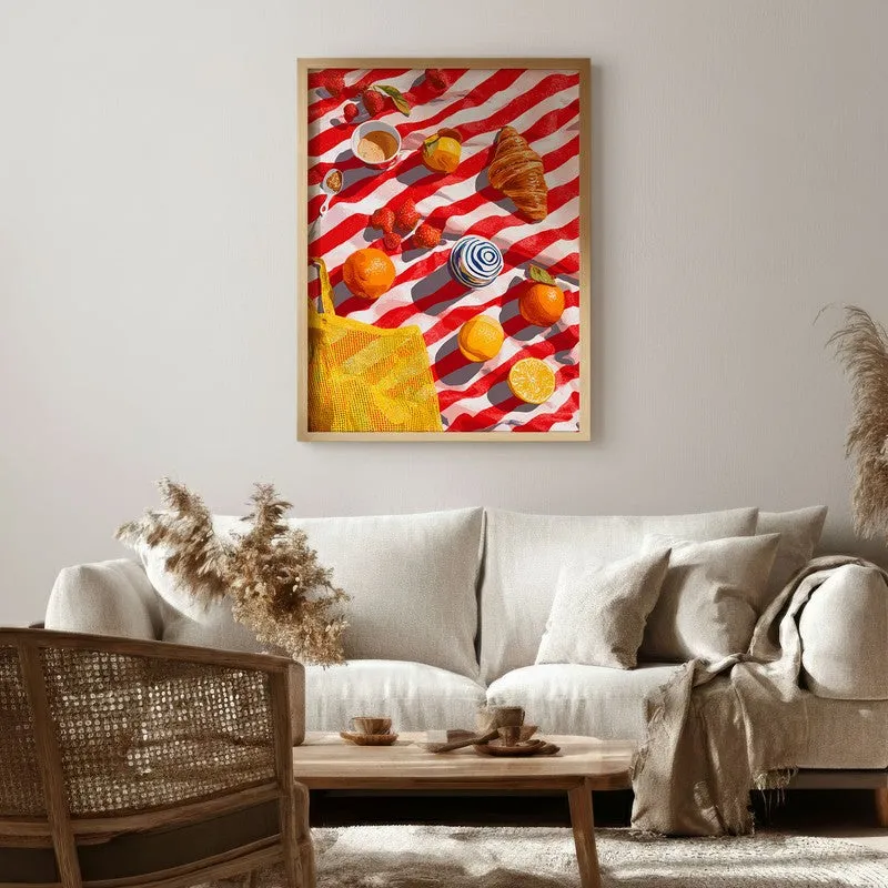 Azure Feast Canvas Wall Painting - Brown Frame media 1