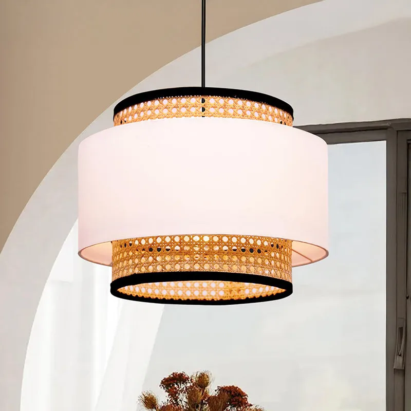 Rustic Glow Rattan Ceiling Lamp - White media 1