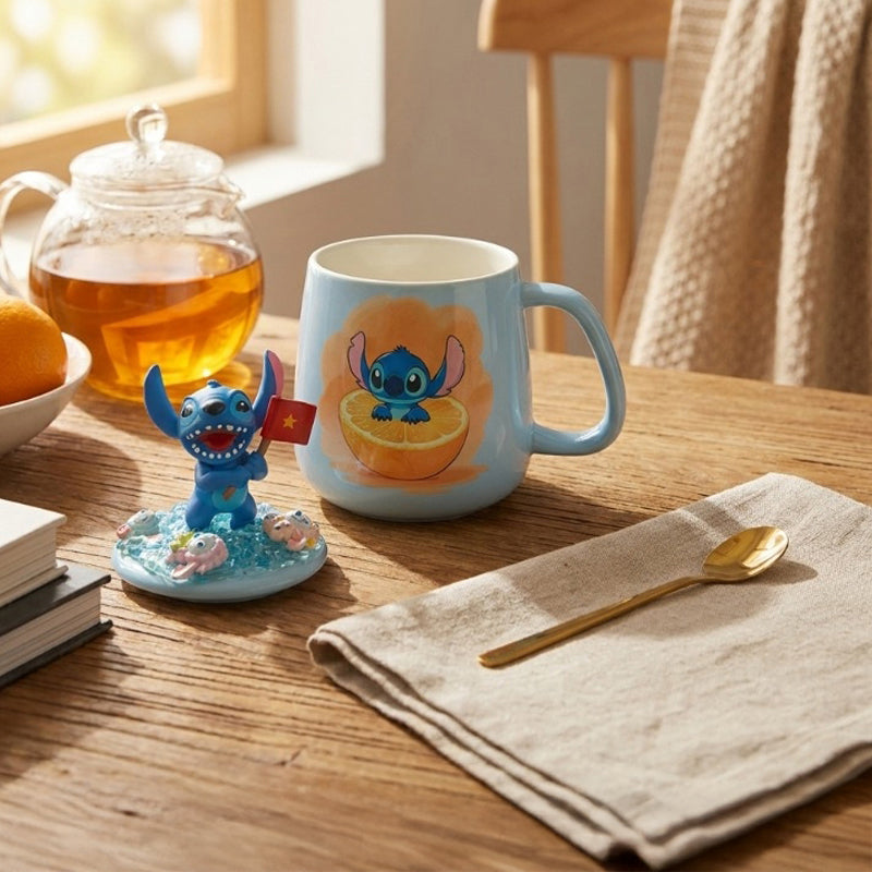 Lemon Stitch Ceramic Coffee Mug With Lid (350 mL) - 350 mL