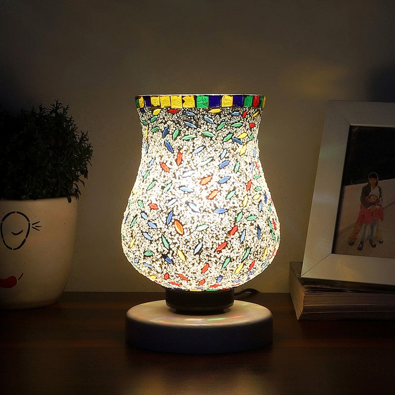 Aurira Mosaic Glass Table Lamp With Wooden Base - Multicolor