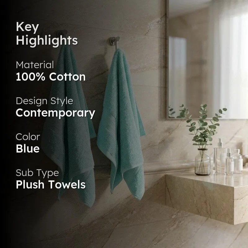 PlushAura Cotton Hand Towel (Aqua) - Set Of Two media 2