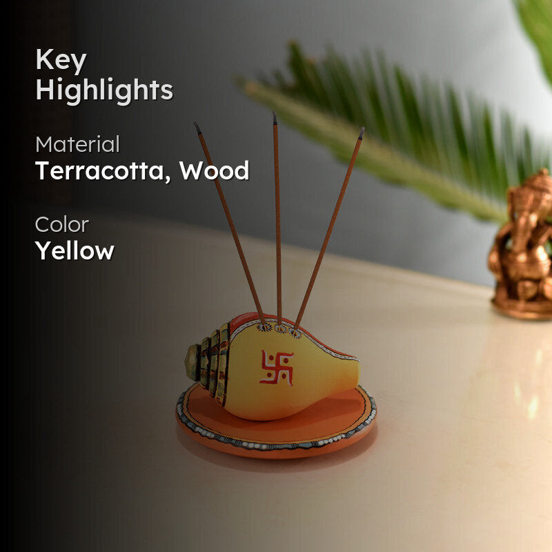 Swastika Conch Incense Holder (Yellow) - Two Piece Set media 2
