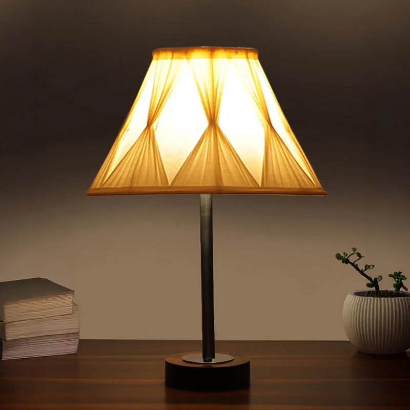 Pleatra Pinch Rodin Wooden Table Lamp - OffWhite,Silver,Brown media 1