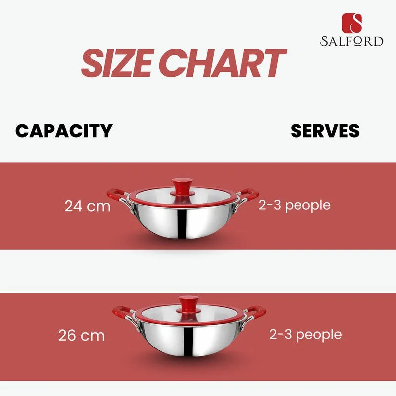 Salford Triply Stainless Steel Kadai with Glass Lid (Silver) - 4000 mL media 8