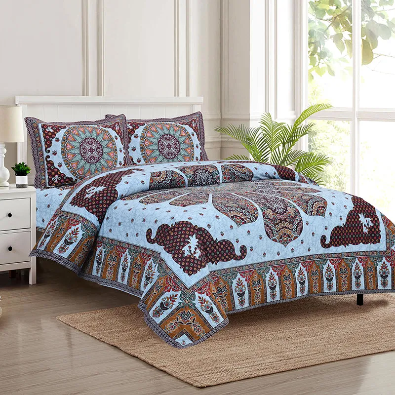 Jalandhara Ethnic Cotton Bedsheet (Blue,Brown) - 160 TC media 1