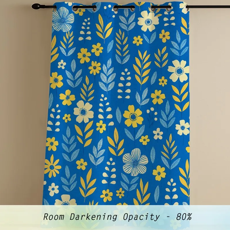 PetalPop Cotton Curtains (blue,yellow) - Set Of Three media 3