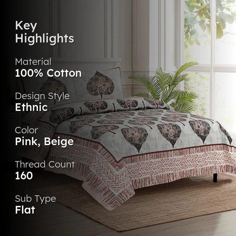 Malati Meadow Floral Cotton Bedsheet (Pink & Beige) - 160 TC media 2