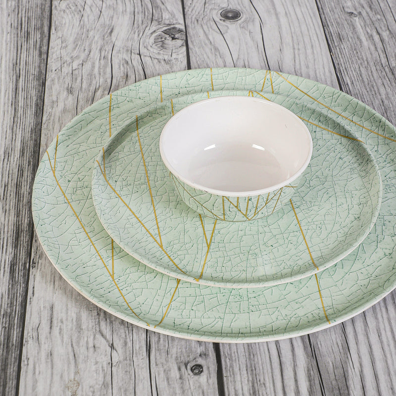 Crackle Chrome Melamine Dinner Set (Green) - 24 Piece Set media 5