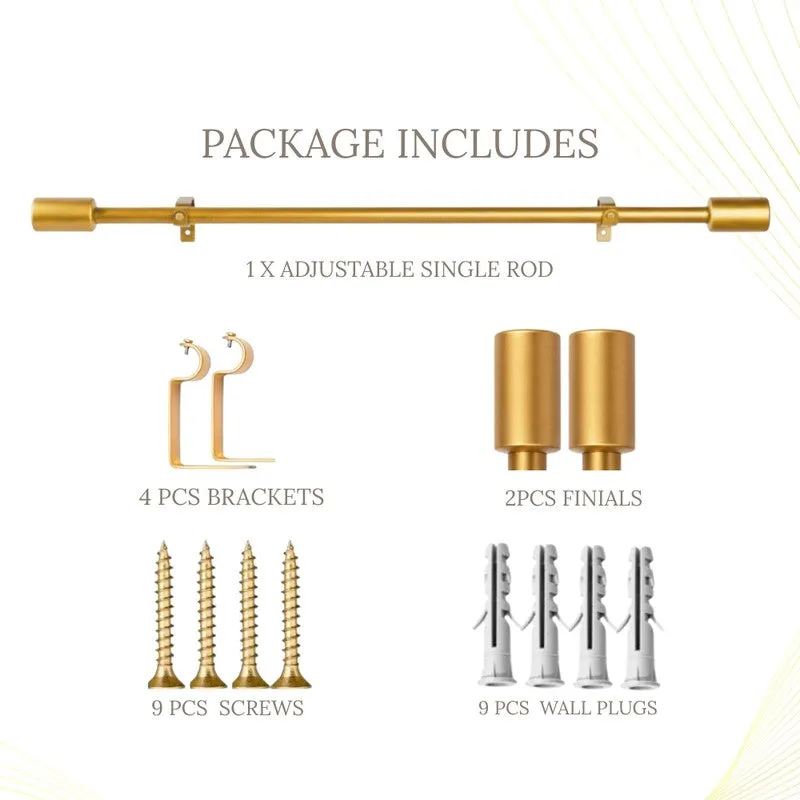 Sleekera Extendable 1" Single Curtain Rods With Round Finial & Brackets (Gold) media 6