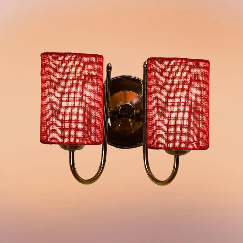 Veda Duo Cylindrical Fabric & Metal Wall Lamp - Maroon media 3