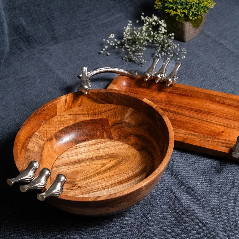 Meadow Birds Wood Salad Bowl and Platter (1250 Ml) - Two Piece Set media 5