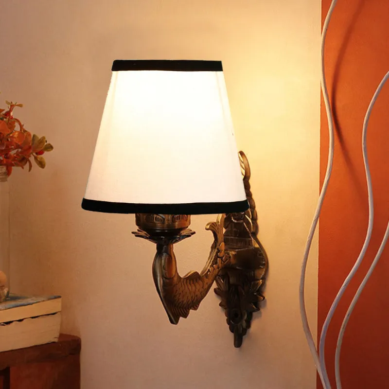 Ziada Conical Fabric & Metal Wall Lamp - White & Black media 1