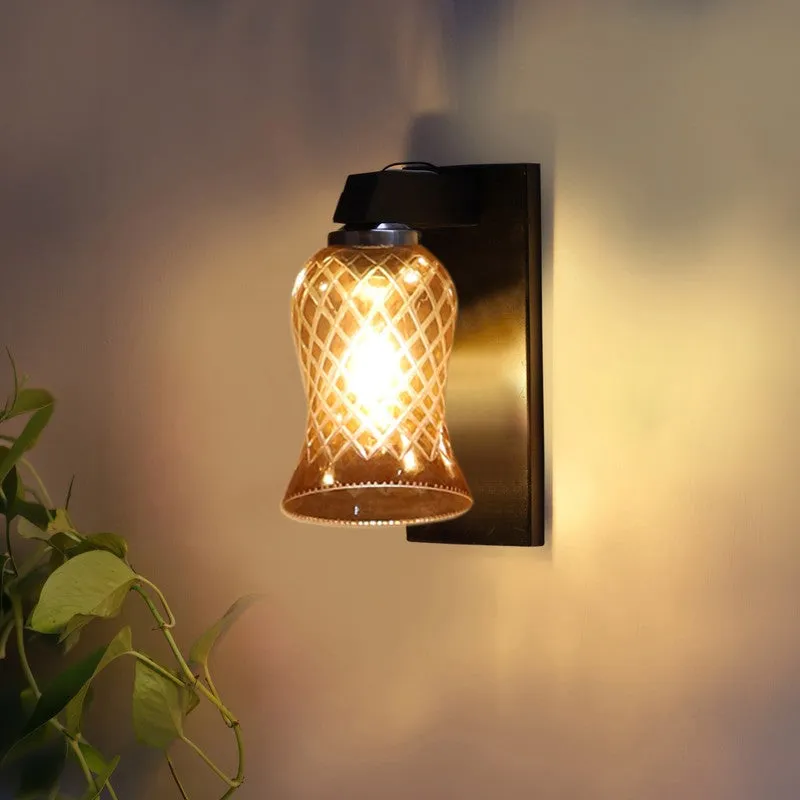 Crystal Lattice Wooden Base Glass Wall Lamp media 5