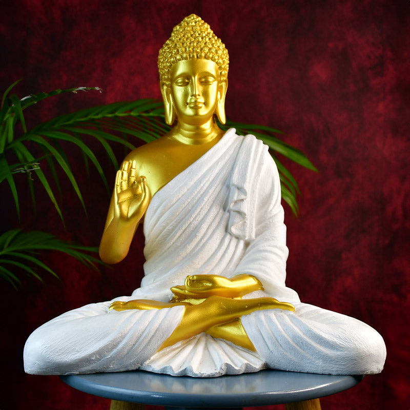 Buddha Blessing Resin Showpiece - Gold & White