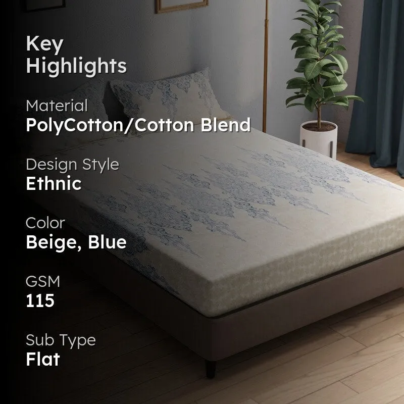 Deyricon Bedsheet (Beige,Blue) - 115 GSM media 2