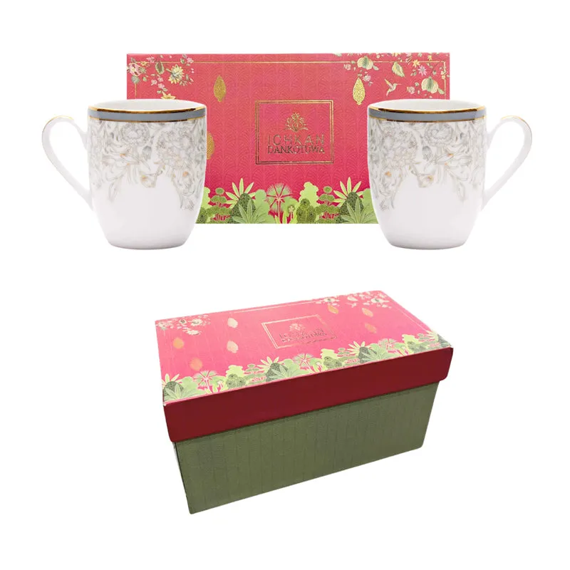 Gilded Iris Coupe 24k Gold Brushed Porcelain Coffee Mug(280 mL Each/Grey) - Set Of Two media 7