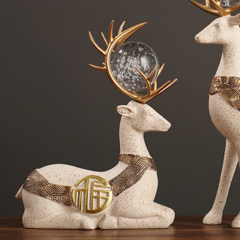 Chrystal Stag Showpiece (Beige) - Set Of  Two media 7