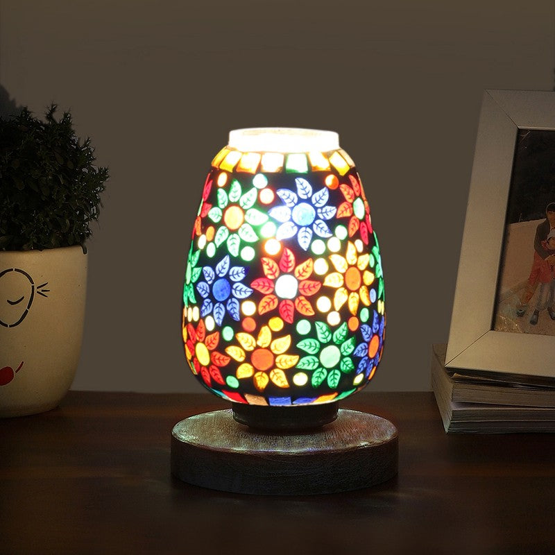 Luminexia Glass Table Lamp With Wooden Base - Multicolor