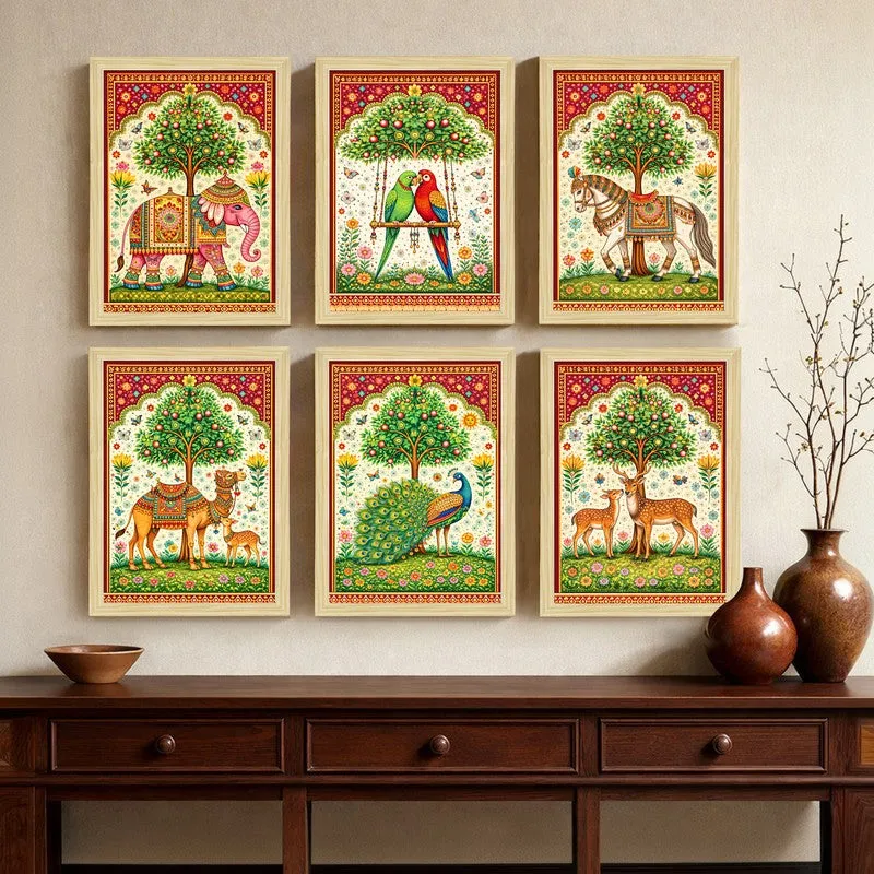Verdant Verses Paper Wall Painting With Frame - Set Of Six media 6