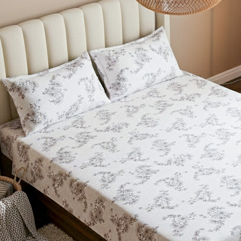 Coquette Floral Cotton Bedsheet (Grey) - 180 TC media 3