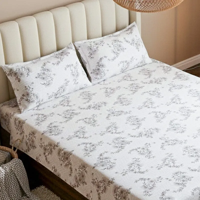 Coquette Floral Cotton Bedsheet (Grey) - 180 TC media 3