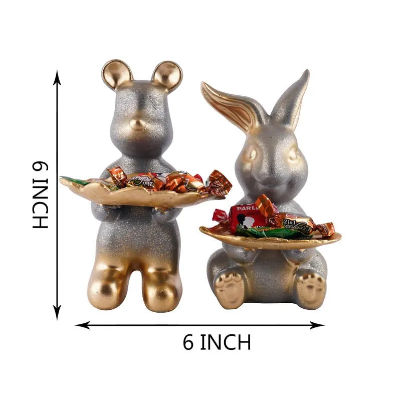 Hop & Squeak Painted Poly Resin Show Piece (Grey) - Set Of Two media 7