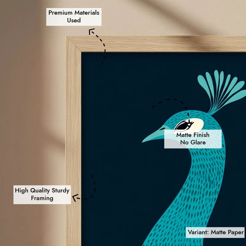Elegant Peacock Canvas Wall Painting With Brown Frame media 11