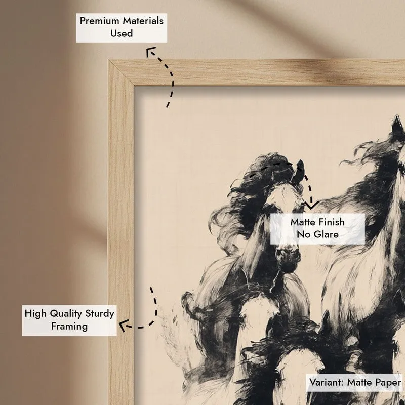 Wild Horses Wall Painting With Brown Frame media 9