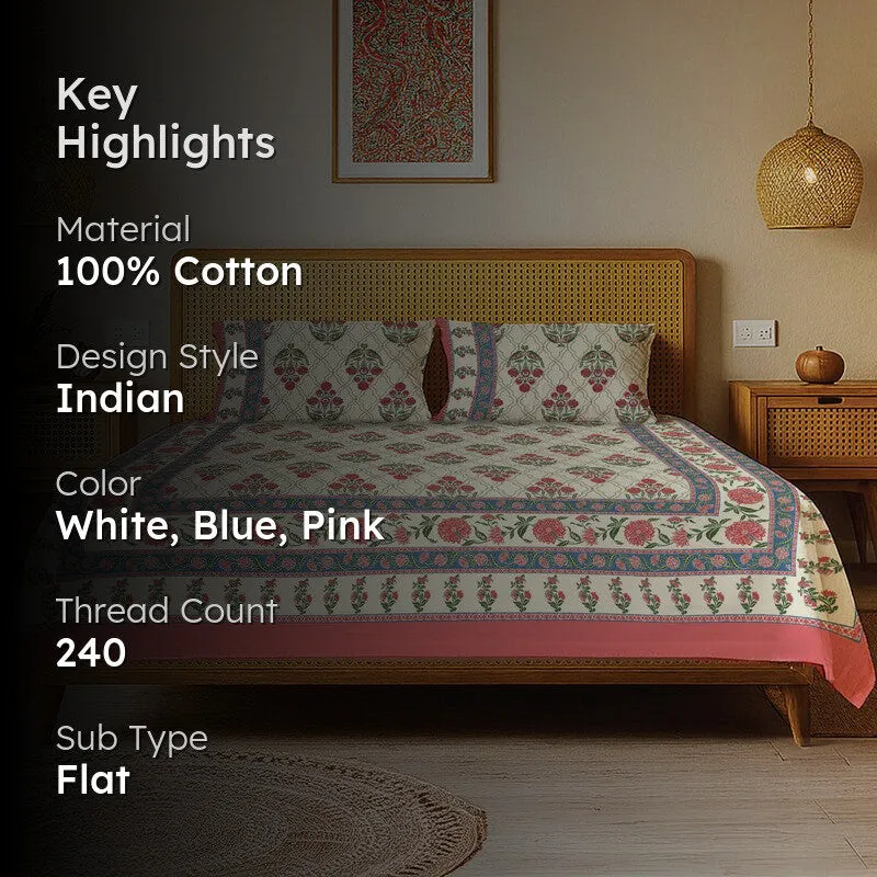 Urban Space Botanical Charm Cotton Bedsheet (Amberjaal Pink) - 240 TC media 2