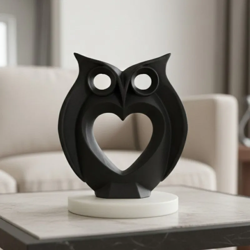 Heart Owl Resin Showpiece - Black media 3