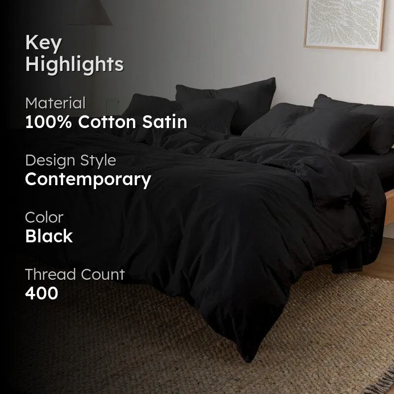 Elisima 100% Cotton Satin Weave Solid Duvet Cover - Charcoal media 2