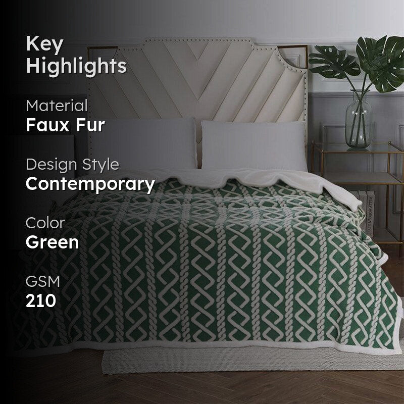 Oriella Geomatric Faux Fur Blanket (Green)  - 210 GSM media 2