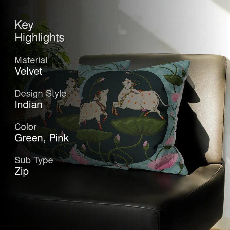 Playful Kamadhenu Velvet Cushion Cover Set - Set Of Two media 2