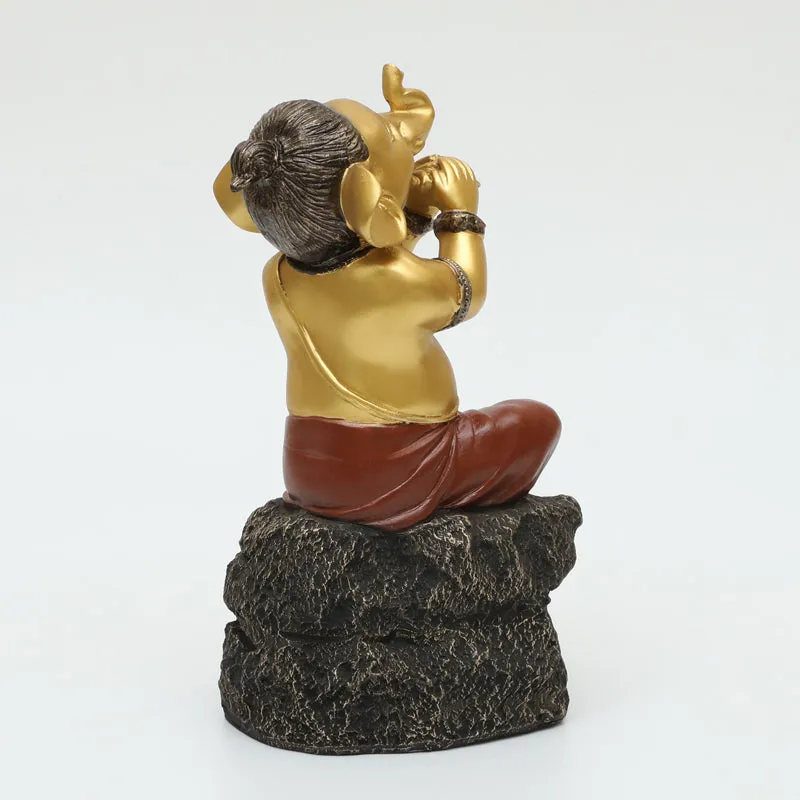 Playful Vinayaka Polyresin Showpiece - Gold & Black media 5