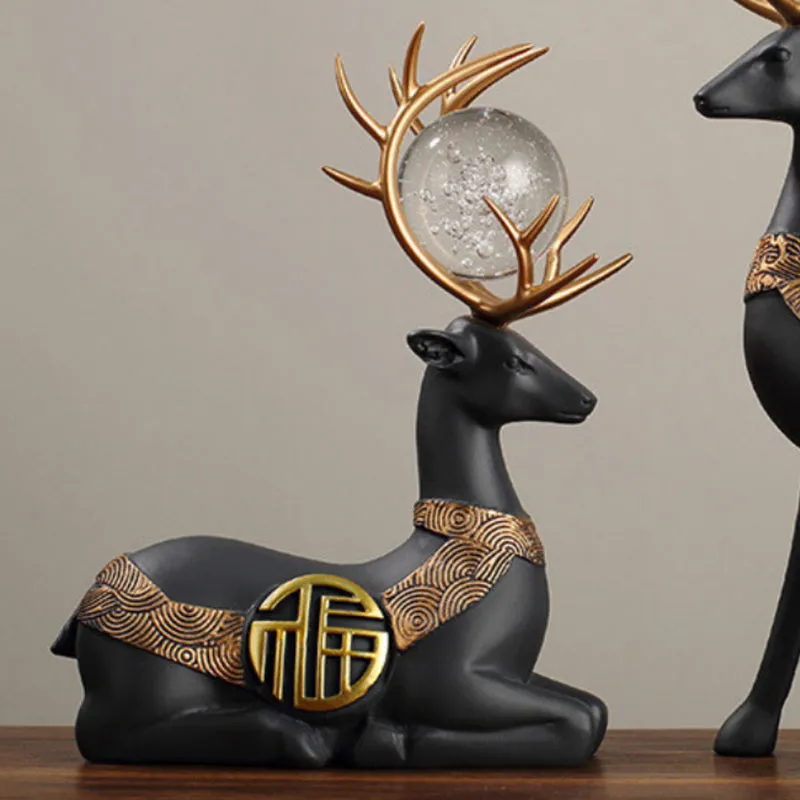 Chrystal Stag Showpiece (Black) - Set Of  Two media 4