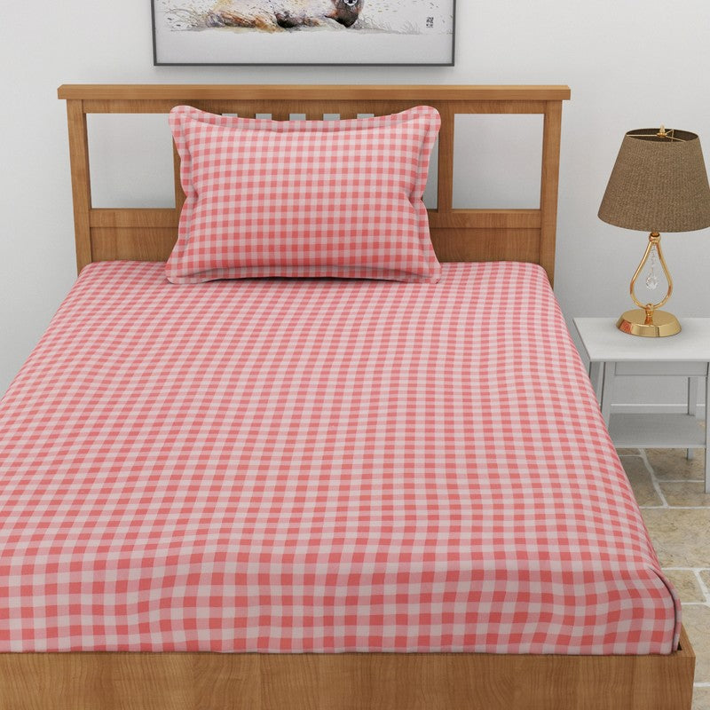 Checkered Dreams Fitted Micro Fiber Bedsheet (Pink) - 150 GSM media 3