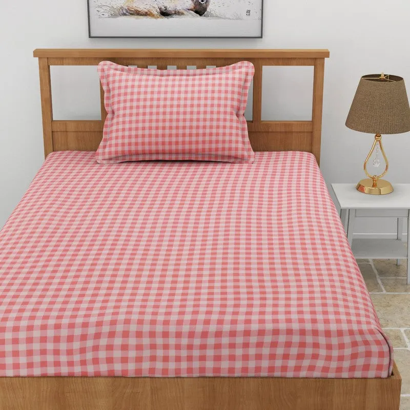 Checkered Dreams Fitted Micro Fiber Bedsheet (Pink) - 150 GSM media 3