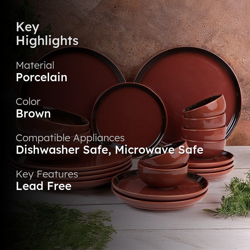 Caspian Porcelain Dinner Set (Brown) - 20 Piece Set media 2